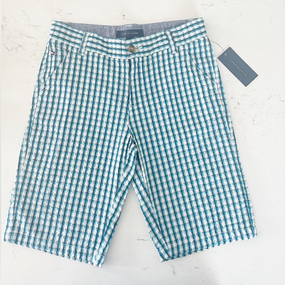 Tommy Hilfiger Boy’s Butterfly Blue Green Seersucker Shorts Size 14 NWT